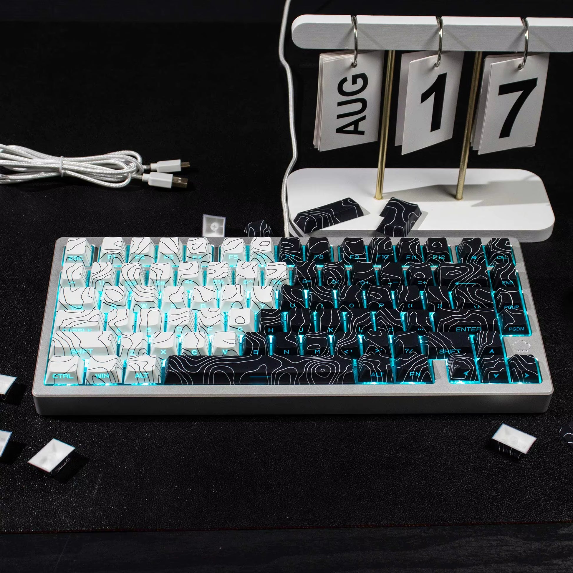 131 Key Keycaps Set Altitudes Line White Black Side Bright Print PBT Cherry Profile Dye-Sub for MX Gamer Mechanical Keyboard