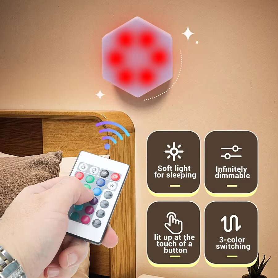 6Pcs Touch Control Hexagonal LED Wall Light,Honeycomb Lights, Touch Sensitive Wall Lights, Night Lights, Honeycomb Lights