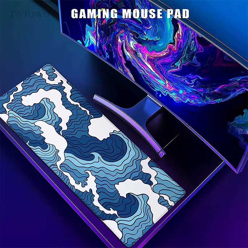 Blue Waves Mouse Pad Gamer XL Custom Large New Mousepad XXL Desk Mats Office Carpet Natural Rubber Soft Laptop Mouse Mats