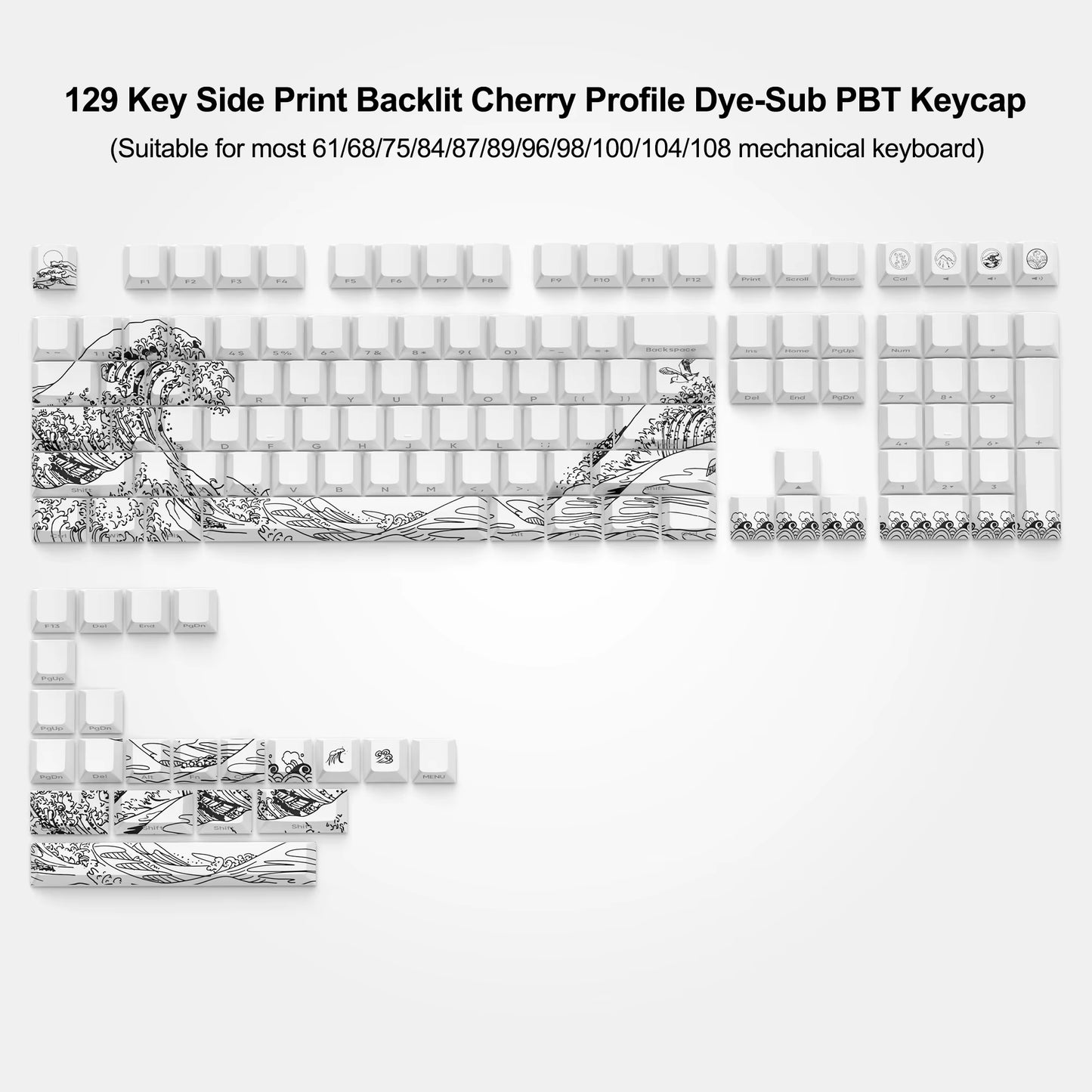 136 Keys Topographic V3 3.0 Side Print PBT Keycap Backlit Dye-Sub Cherry Profile Key Cap for Cherry MX Gamer Mechanical Keyboard