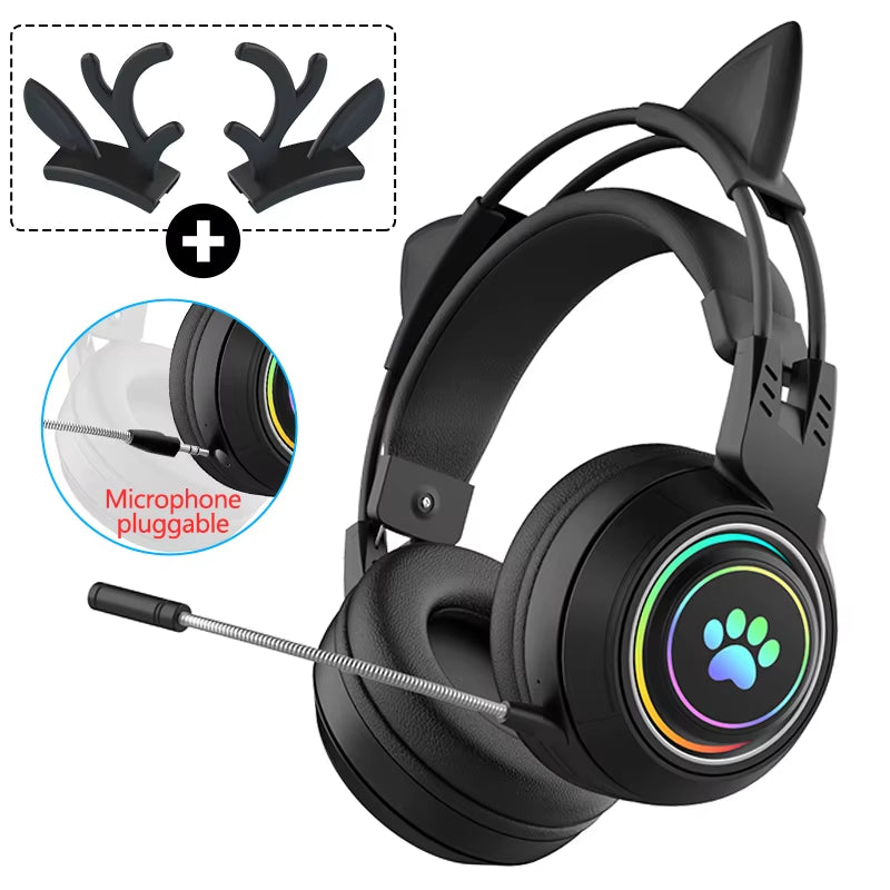 Cat Car Headphones Headset Gamer Wireless Headphones with Mic Gamer Girl Antler Bluetooth Gaming Headphones